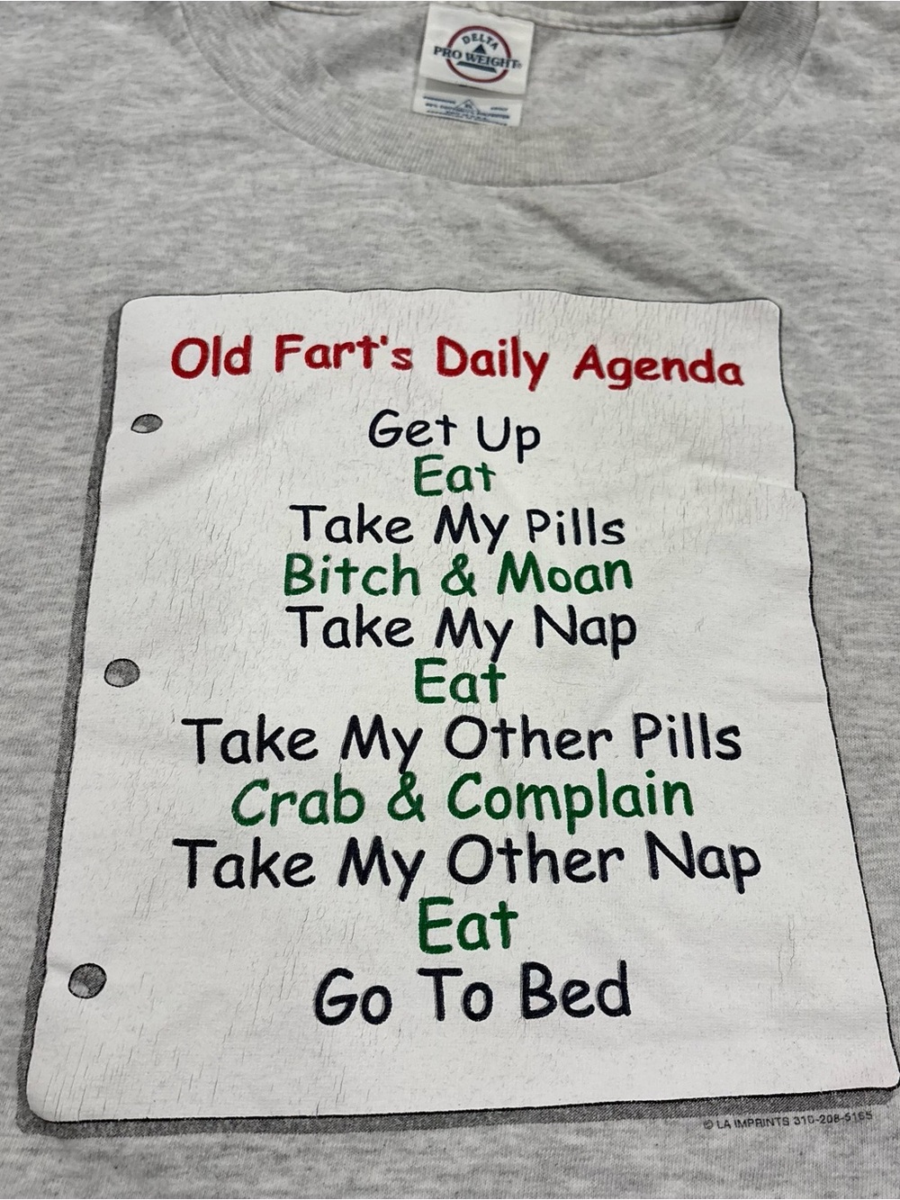 Vintage Old Fart's Daily Agenda Graphic T-Shirt Mens XL Heather Gray